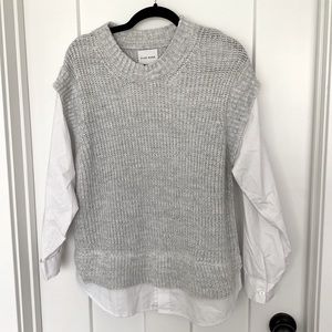Women’s Pink Rose Sweater-Blouse (Gray sweater, white blouse). Size - Small